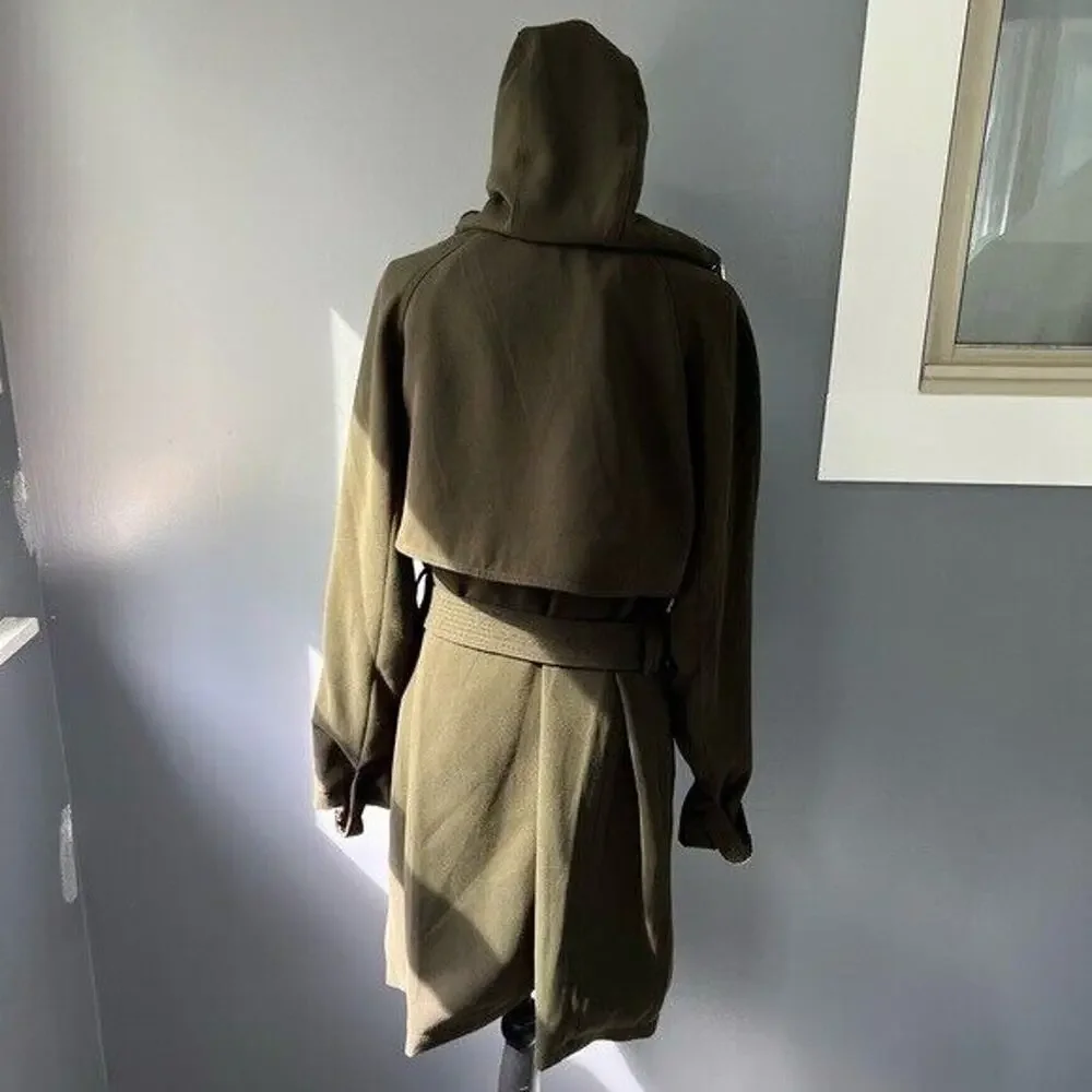 NWT Rachel Roy dark green water repellent crepe hooded trench coat w/ pockets - Picture 4 of 12